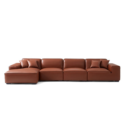 Domus Modular Black Leather Sectional Sofa-Brown-161.4"-Facing Left
