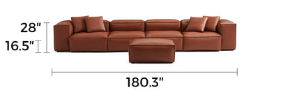 Cube Modular Brown Genuine Leather Sofa with Ottoman