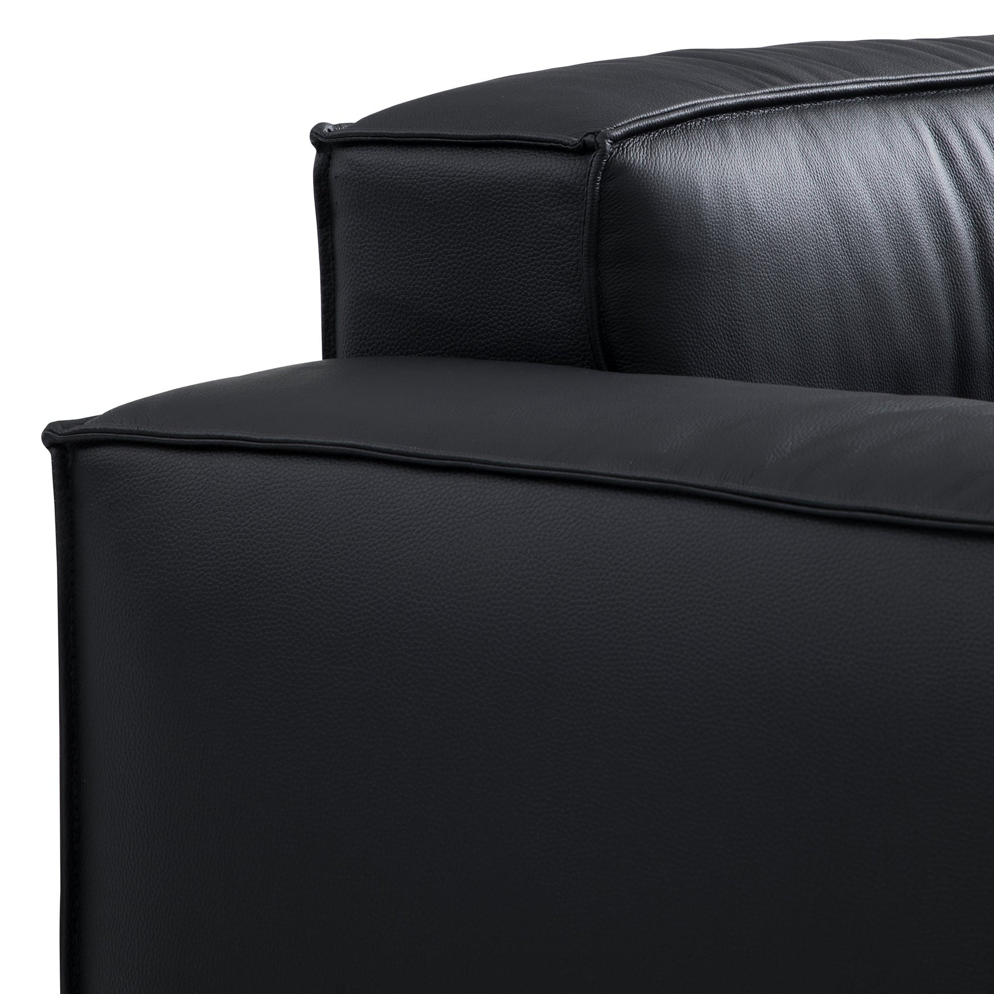 Luxury Minimalist Black Leather Sectional-Black