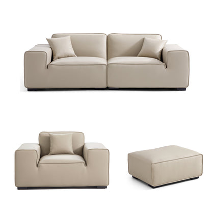 Domus Modular Black Leather Sofa Set-Beige-94.5″