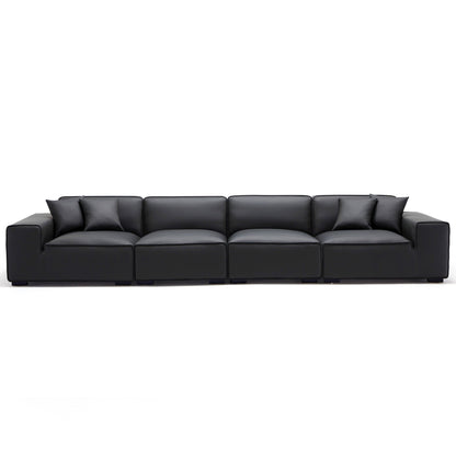 Domus Modular Black Leather Sofa-Black-165.3″