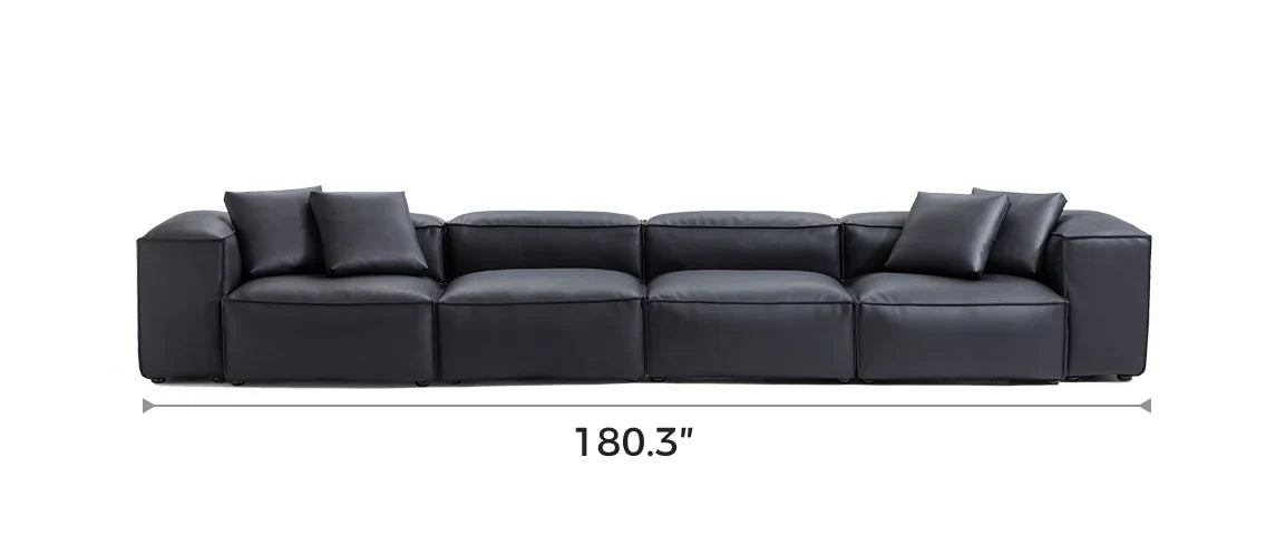 Cube Modular Black Genuine Leather Sofa