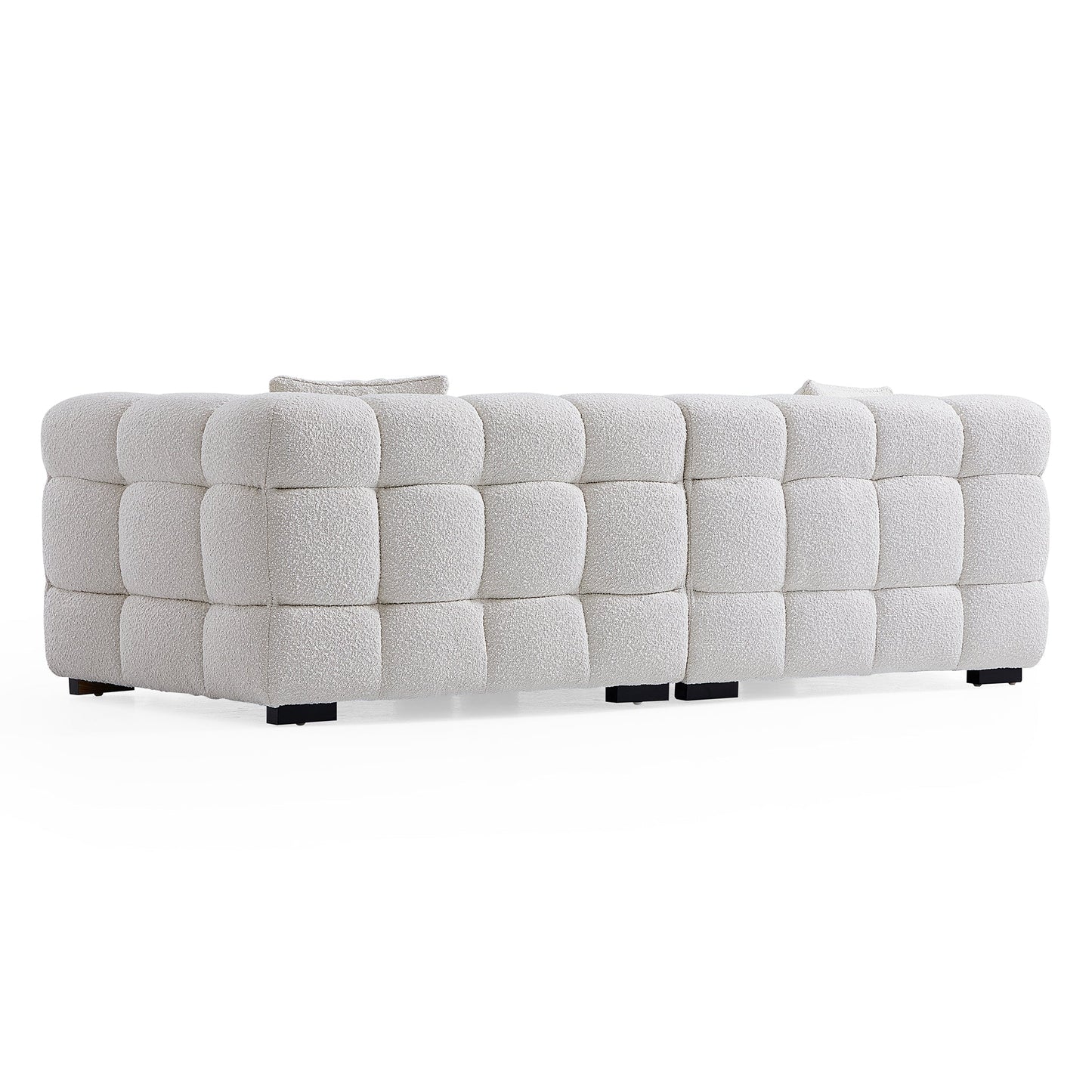 Cushy Cream Boucle Fabric Tufted Sofa With Ottoman-White