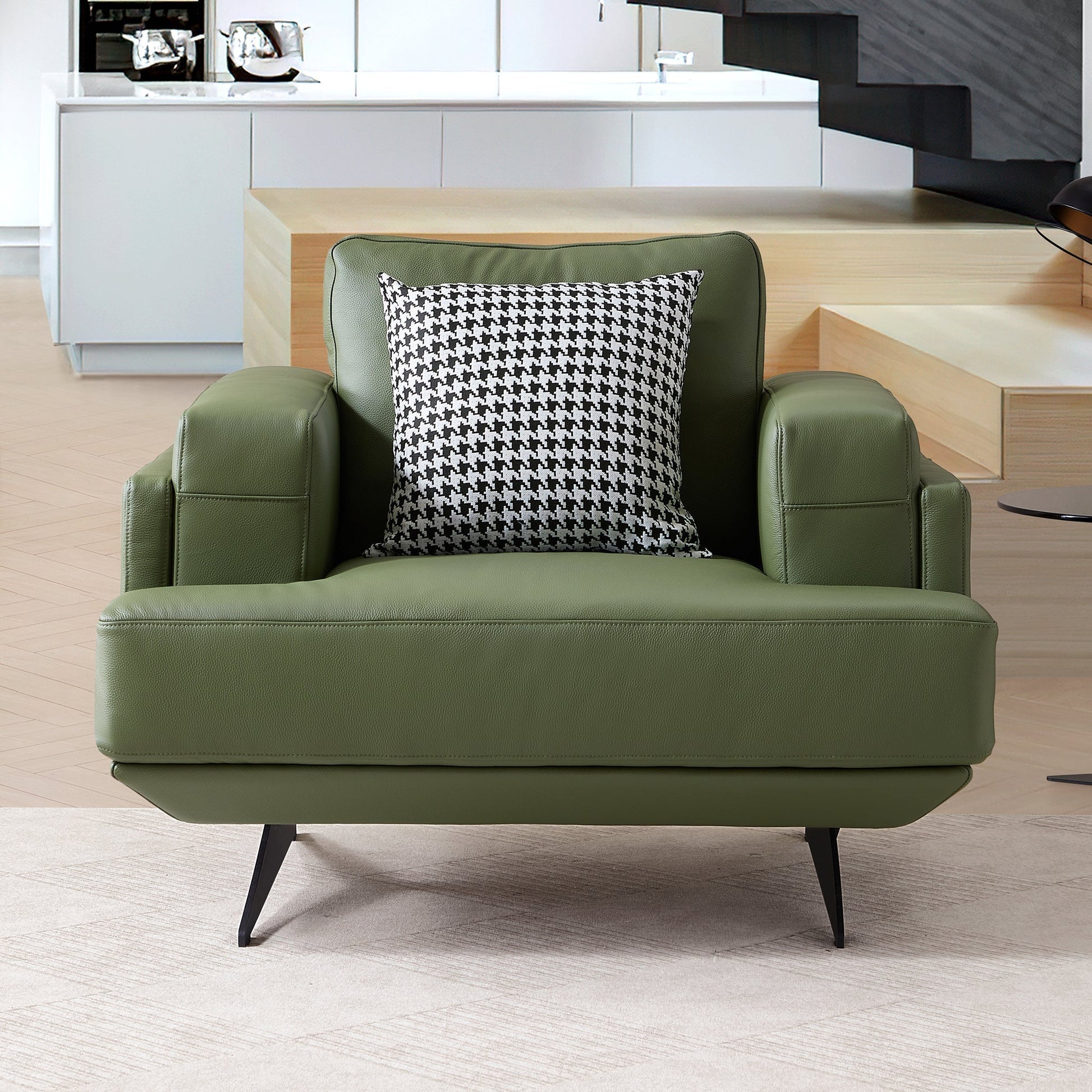 Olivia Green Top Grain Genuine Leather Armchair-Green