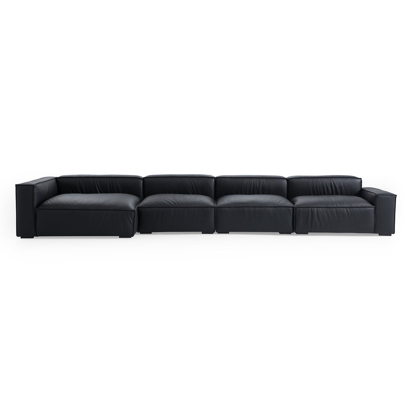 Luxury Minimalist Dark Brown Leather Sectional-Black-185.0"-Facing Left