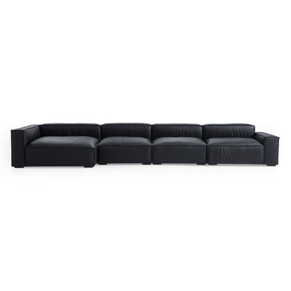 Luxury Minimalist Dark Brown Leather Sectional-Black-185.0"-Facing Left