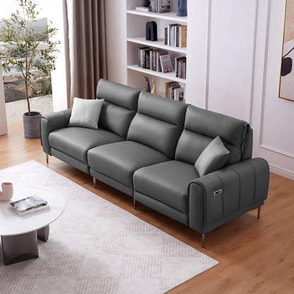 Louis Leather Power Recliner Sofa-Gray
