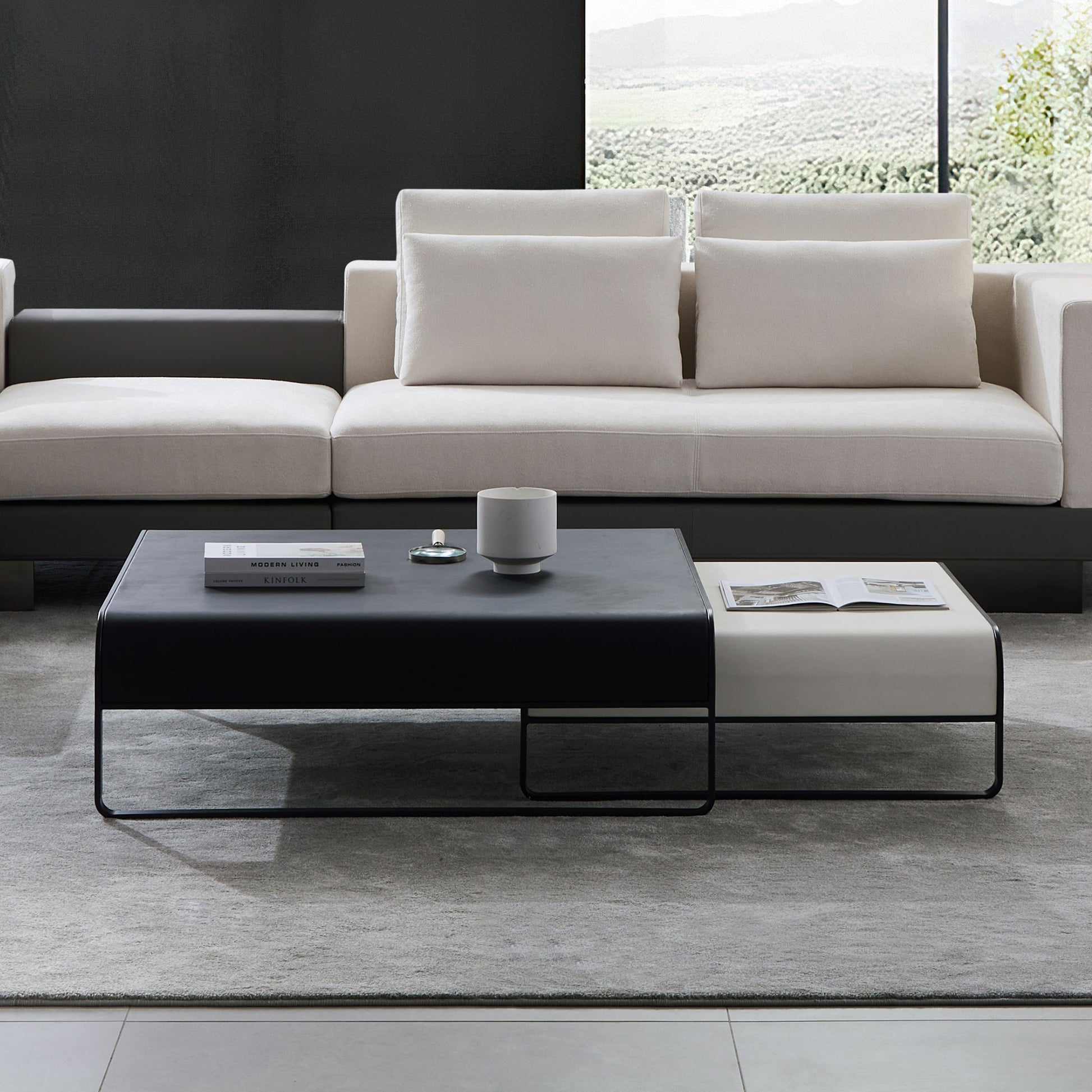 Duet coffee table set-39.4″ & 31.5″-Black & White
