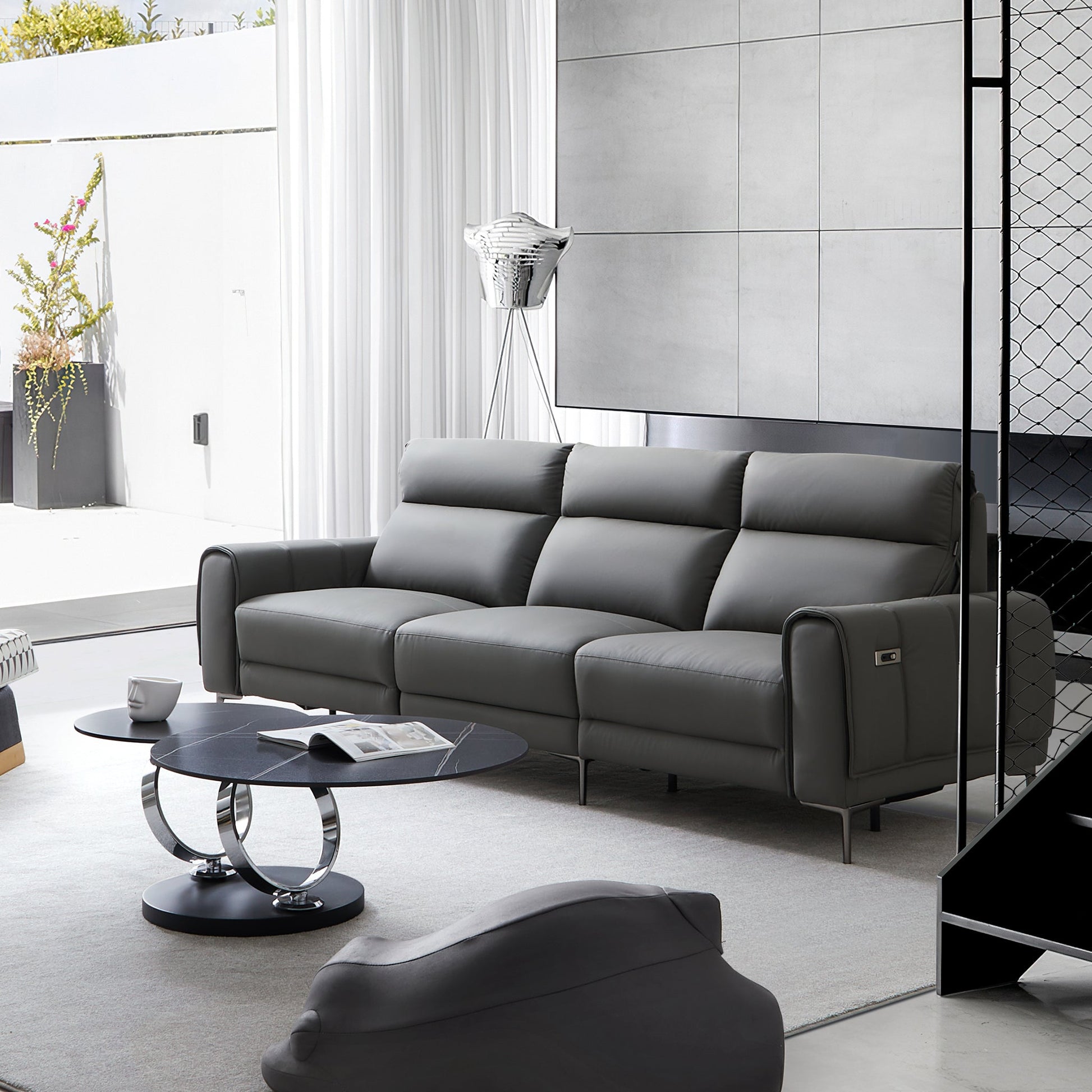Louis Gray Leather Power Recliner Sleeper Sofa-Gray
