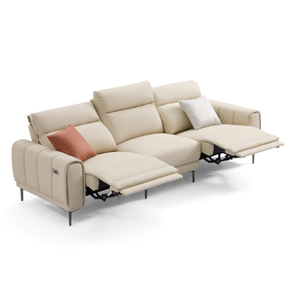 Louis Leather Power Recliner Sofa-Beige