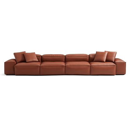 Cube Modular Brown Genuine Leather Sofa-Brown-180.3"-Low