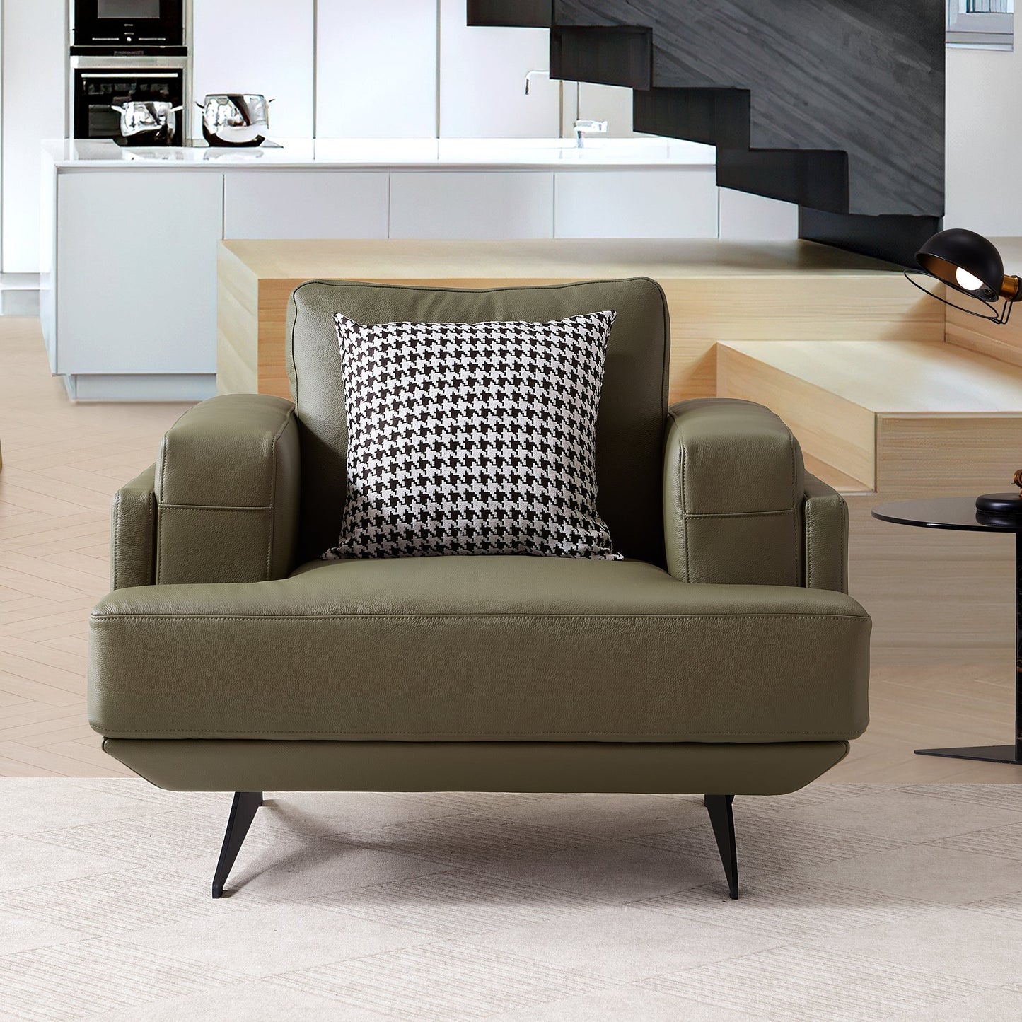 Olivia Top Grain Genuine Leather Armchair-Olive