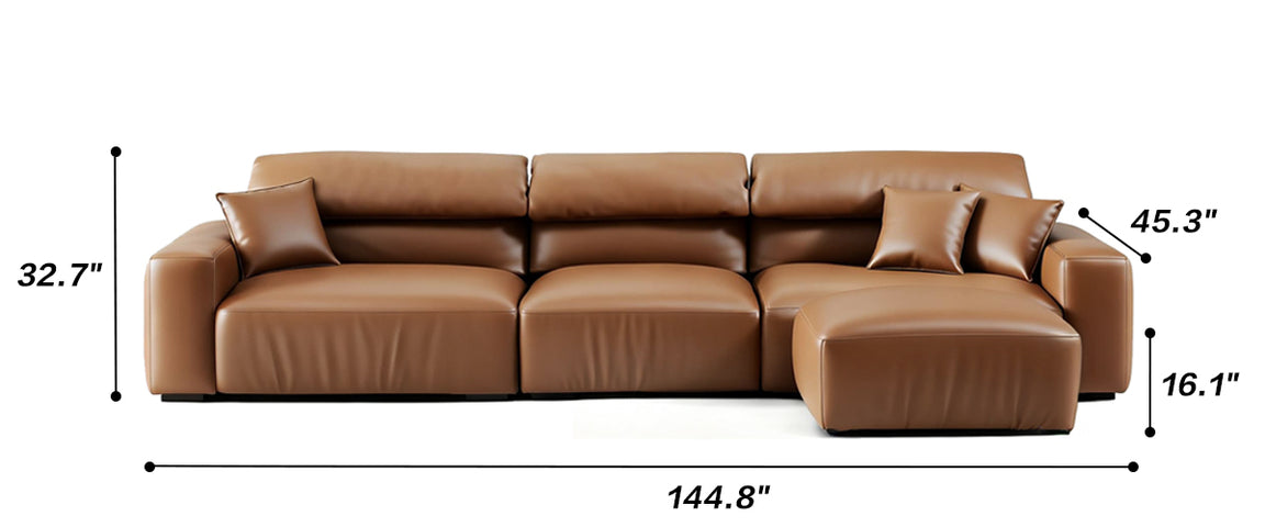 Chestnut Brown Leather Sofa and Ottoman