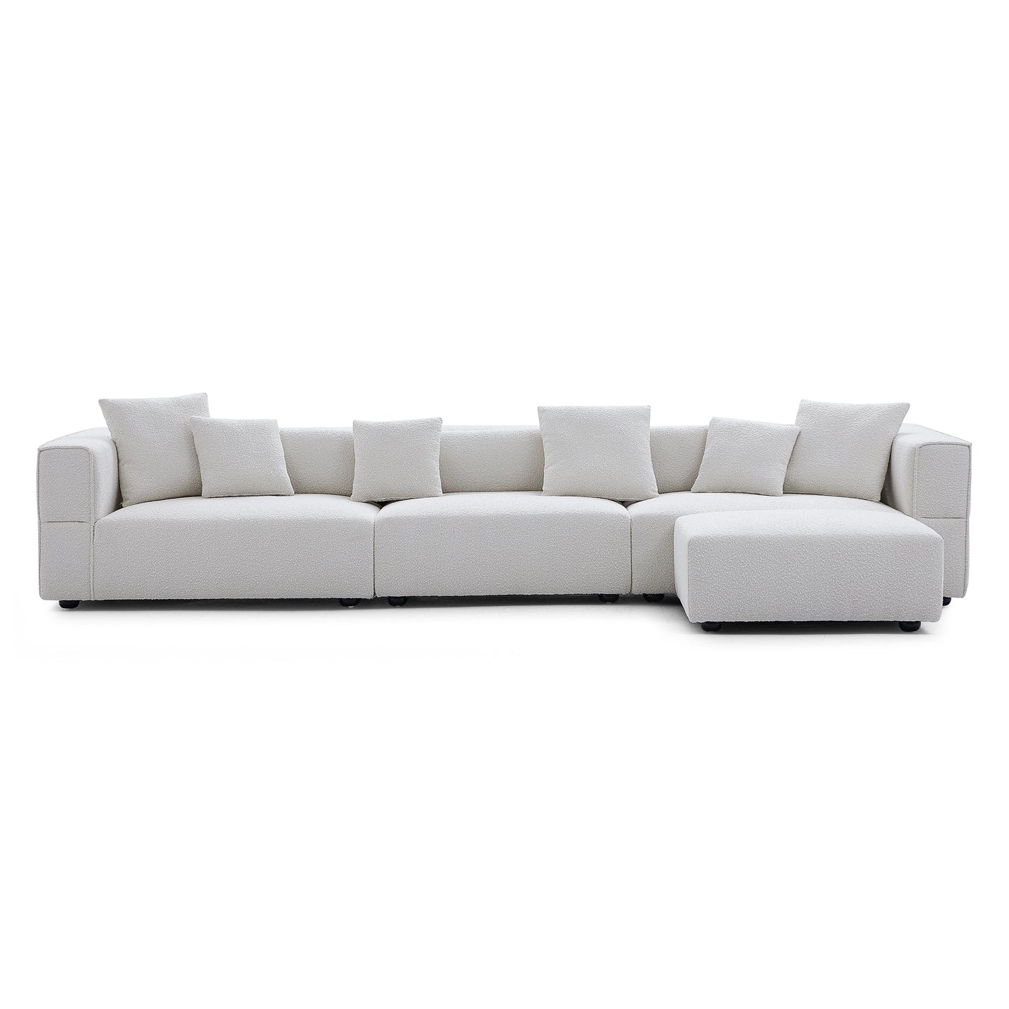 Nordic Modern Gray Sofa with Ottoman-White-143.7"