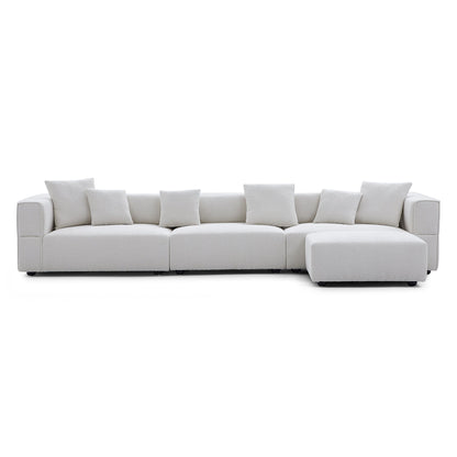 Nordic Modern Gray Sofa with Ottoman-White-143.7"