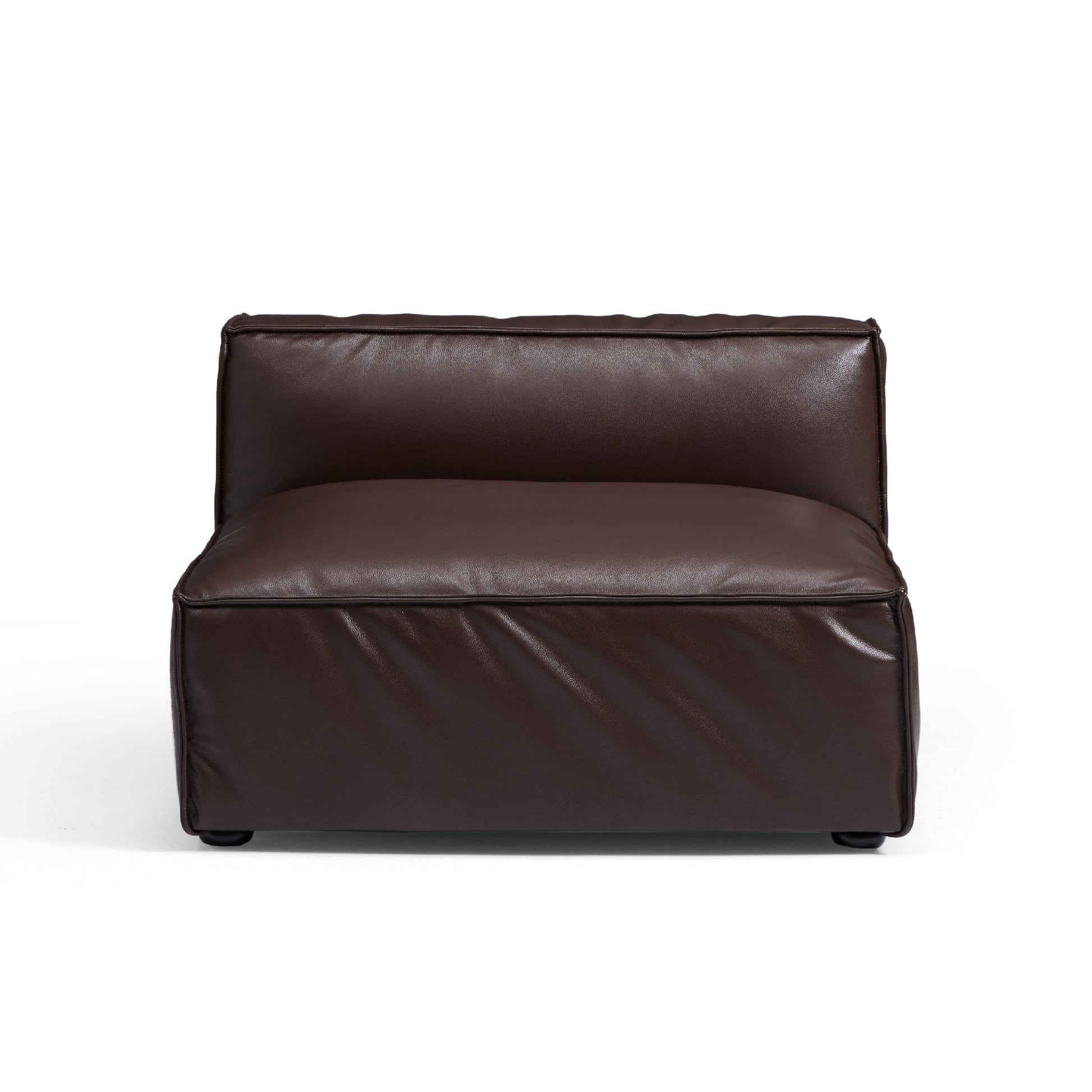 Luxury Minimalist Dark Brown Leather Sofa and Ottoman-Dark Brown