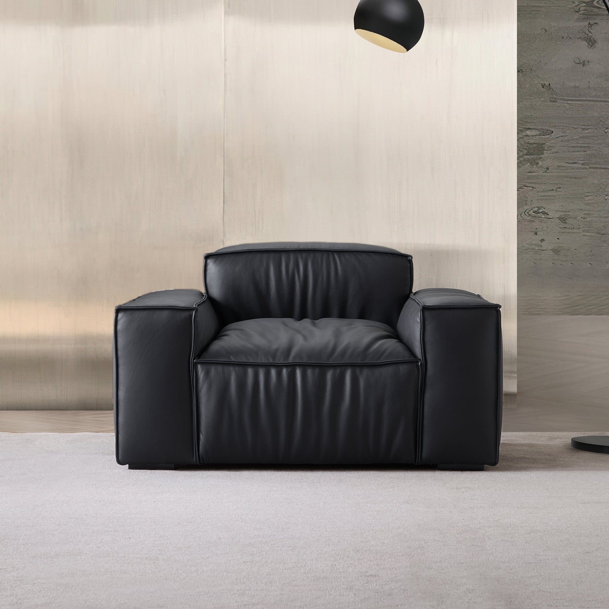 Luxury Minimalist Dark Brown Leather Armchair-Black