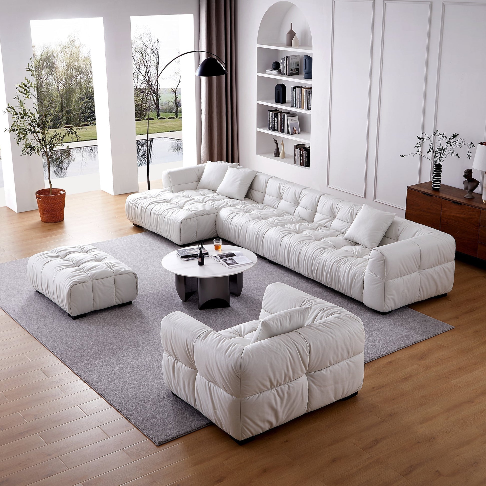 Boba Black Leathaire Sectional Set-White