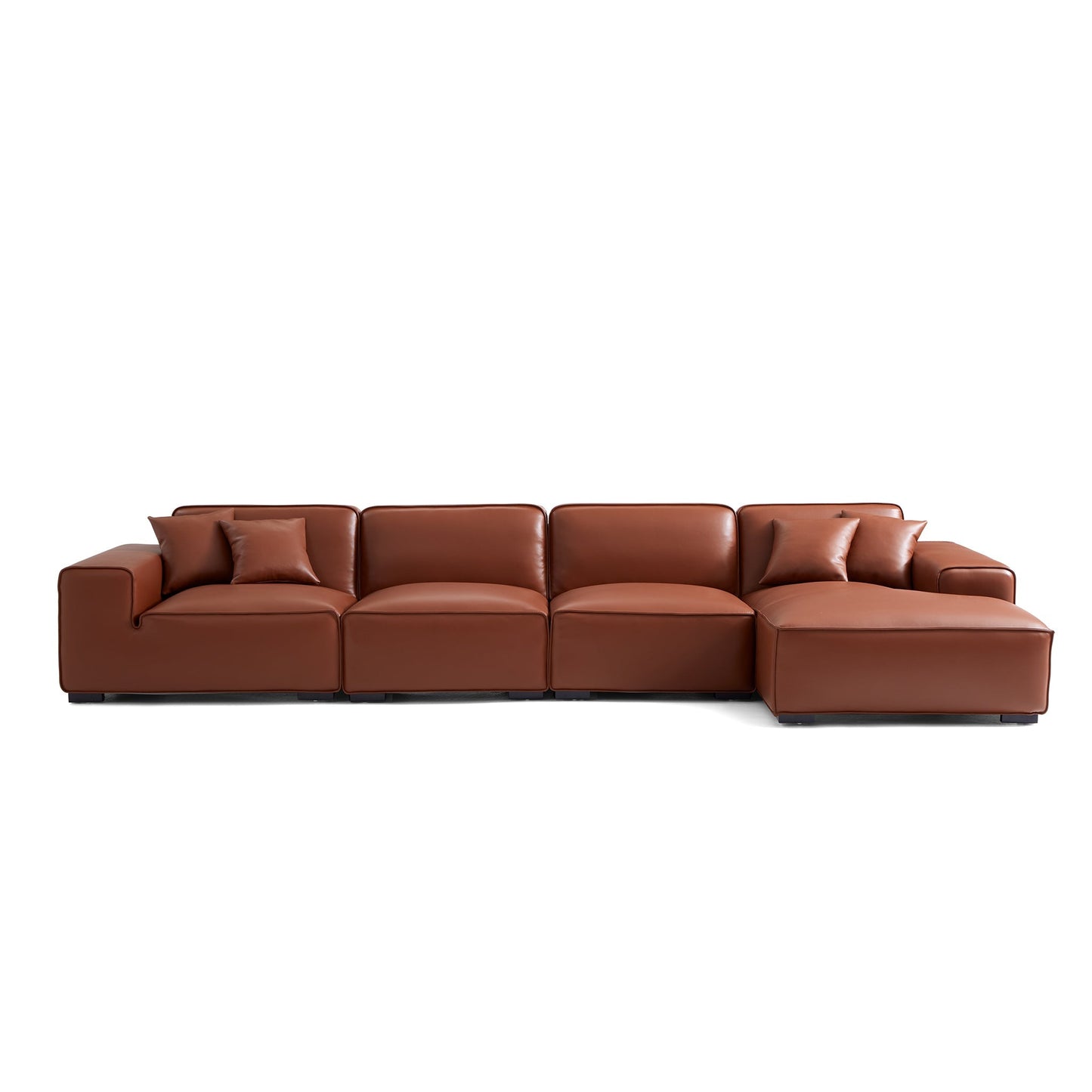 Domus Modular Black Leather Sectional Sofa-Brown-161.4"-Facing Right