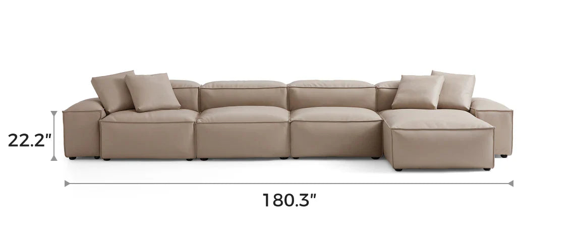 Cube Modular Khaki Genuine Leather Sectional