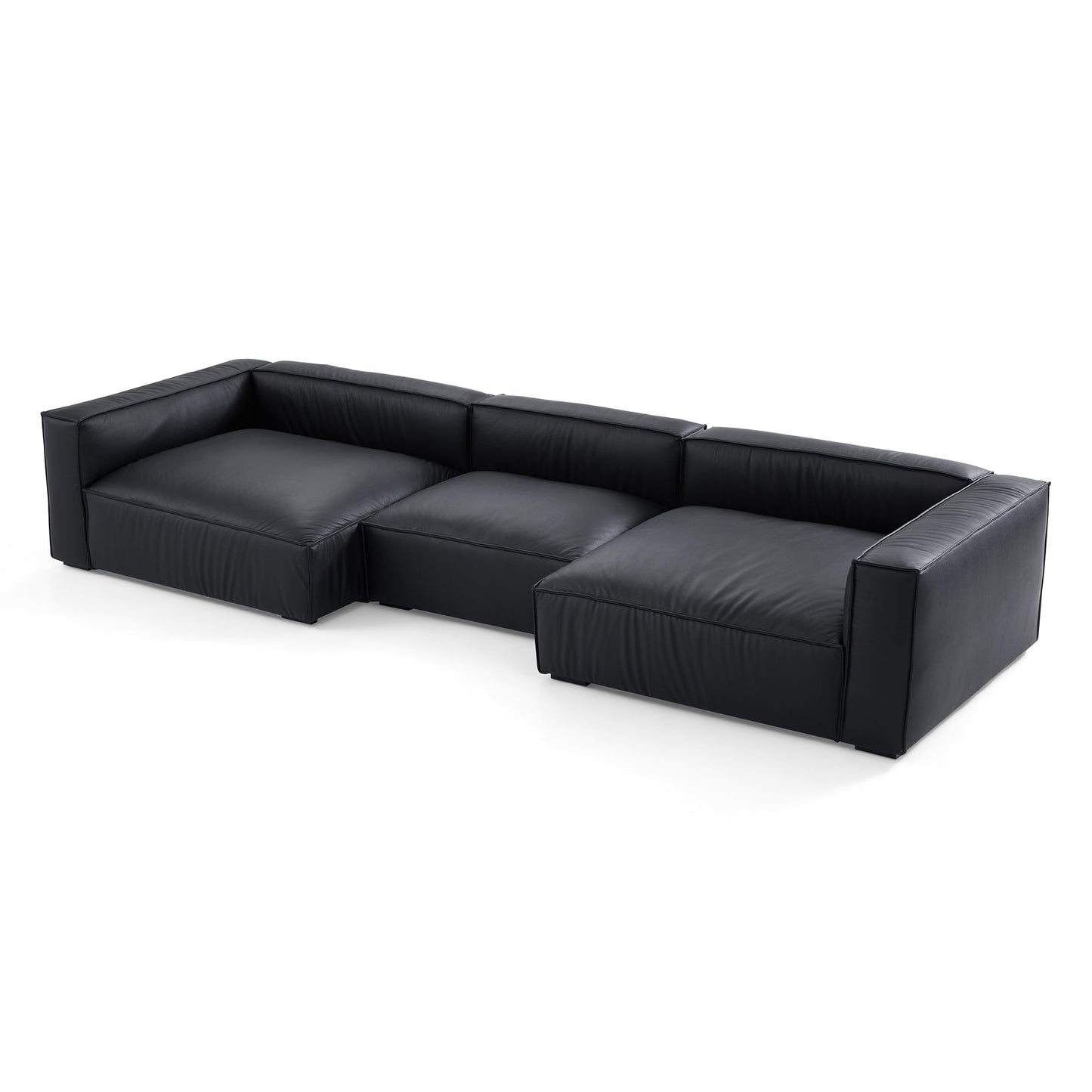 Luxury Minimalist Black Leather U Shaped Sectional Sofa-Black-151.2"