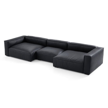 Luxury Minimalist Black Leather U Shaped Sectional Sofa-Black-151.2"
