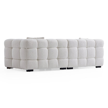 Cushy Cream Boucle Fabric Tufted Sofa Set-White