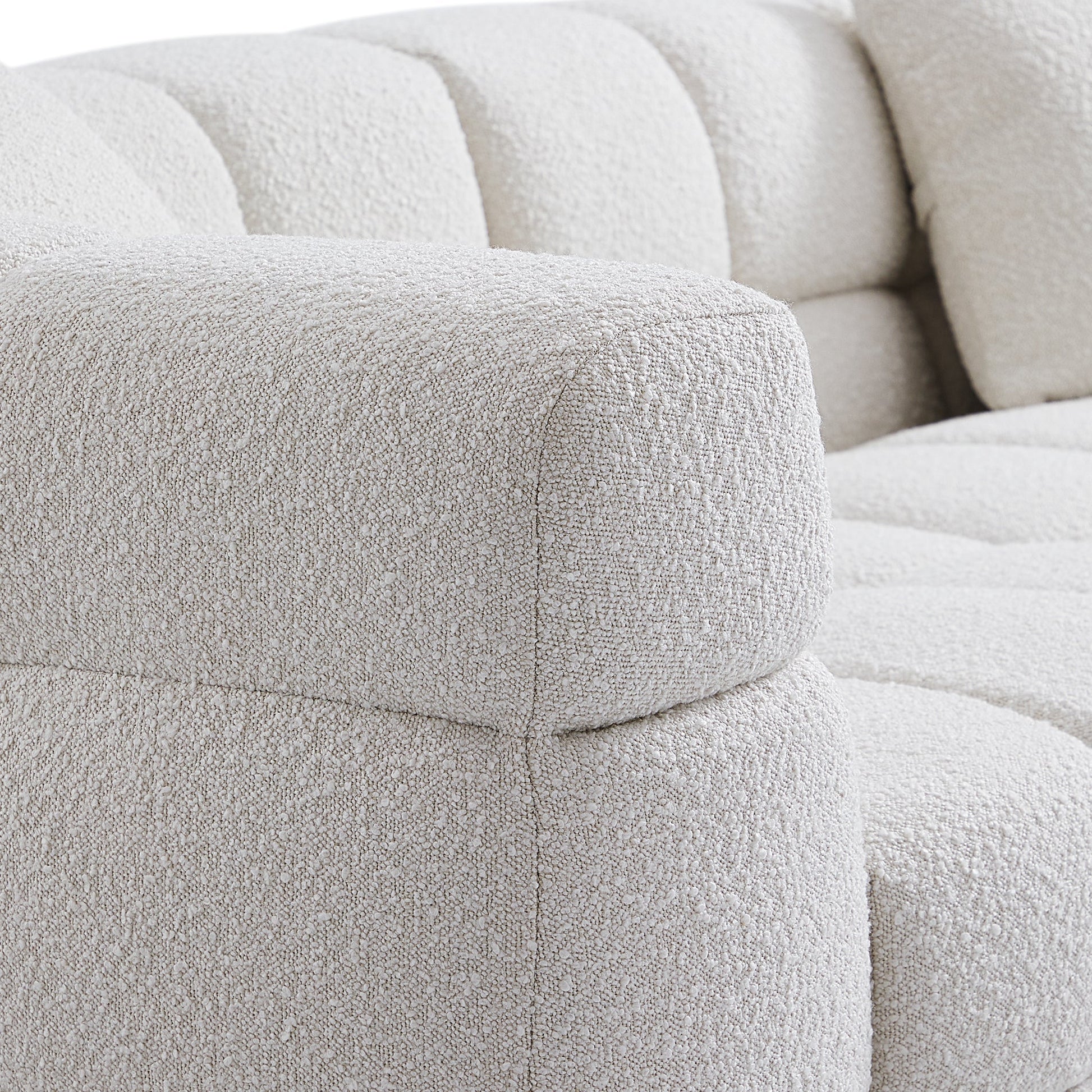 Cushy Cream Boucle Fabric Tufted Sofa Set-White