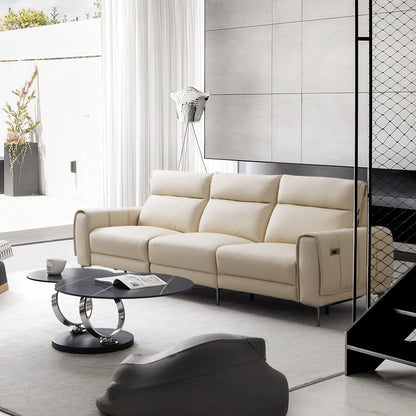 Louis Leather Power Recliner Sofa-Beige