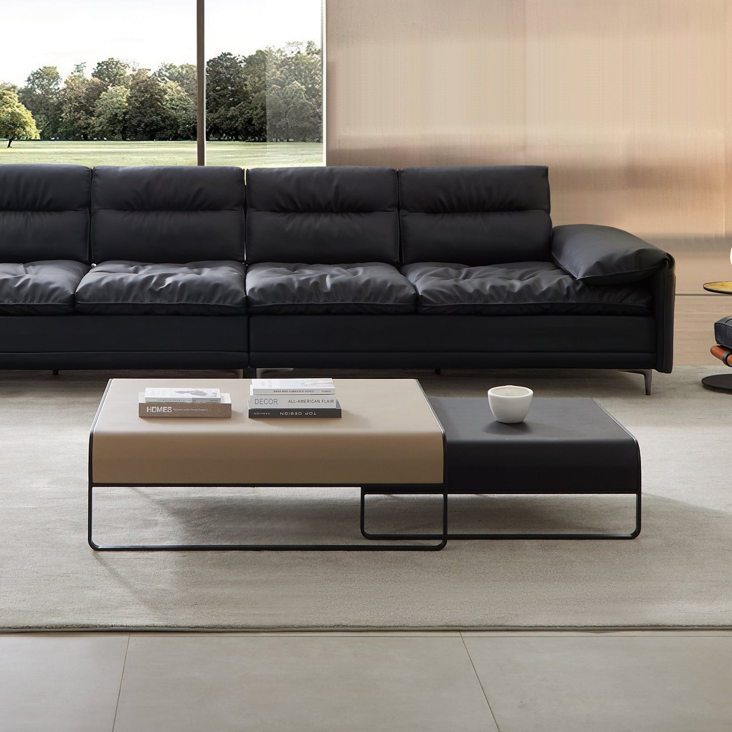 Duet coffee table set-39.4″ & 31.5″-Khaki & Black