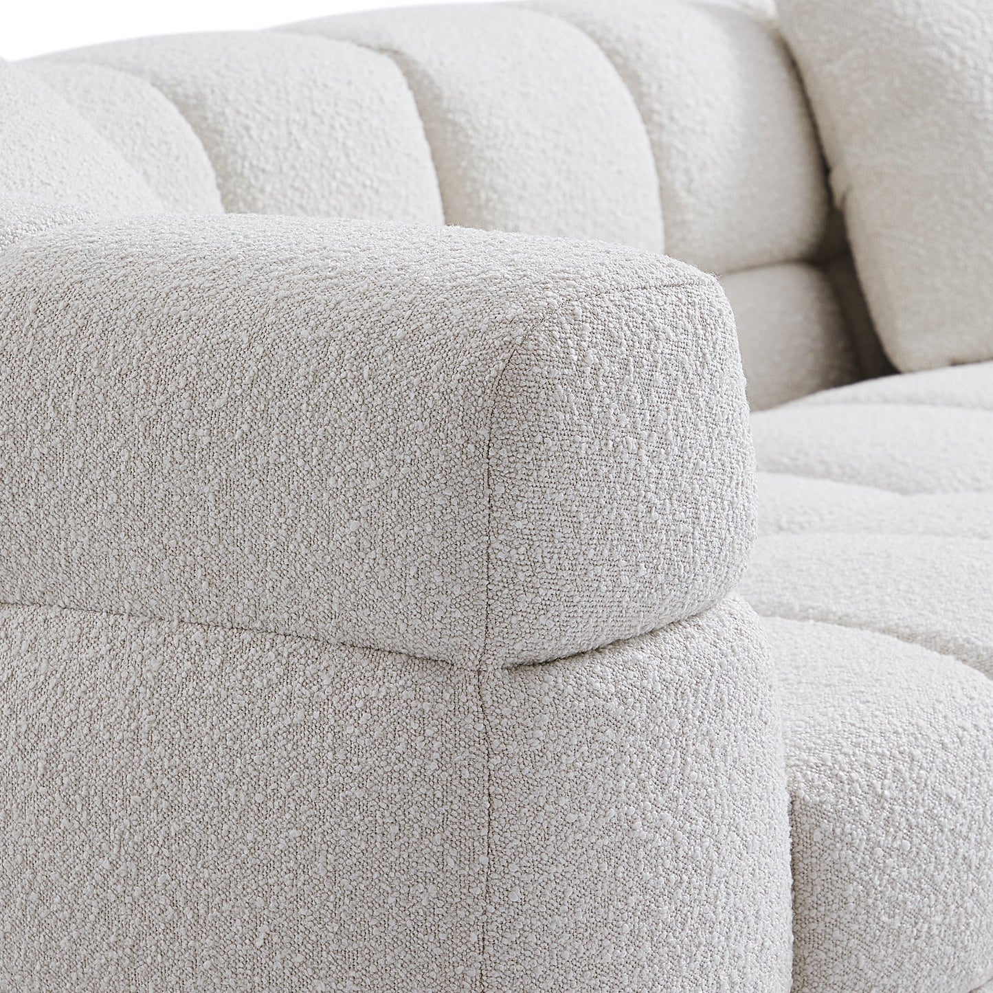 Cushy Cream Boucle Fabric Tufted Armchair-White