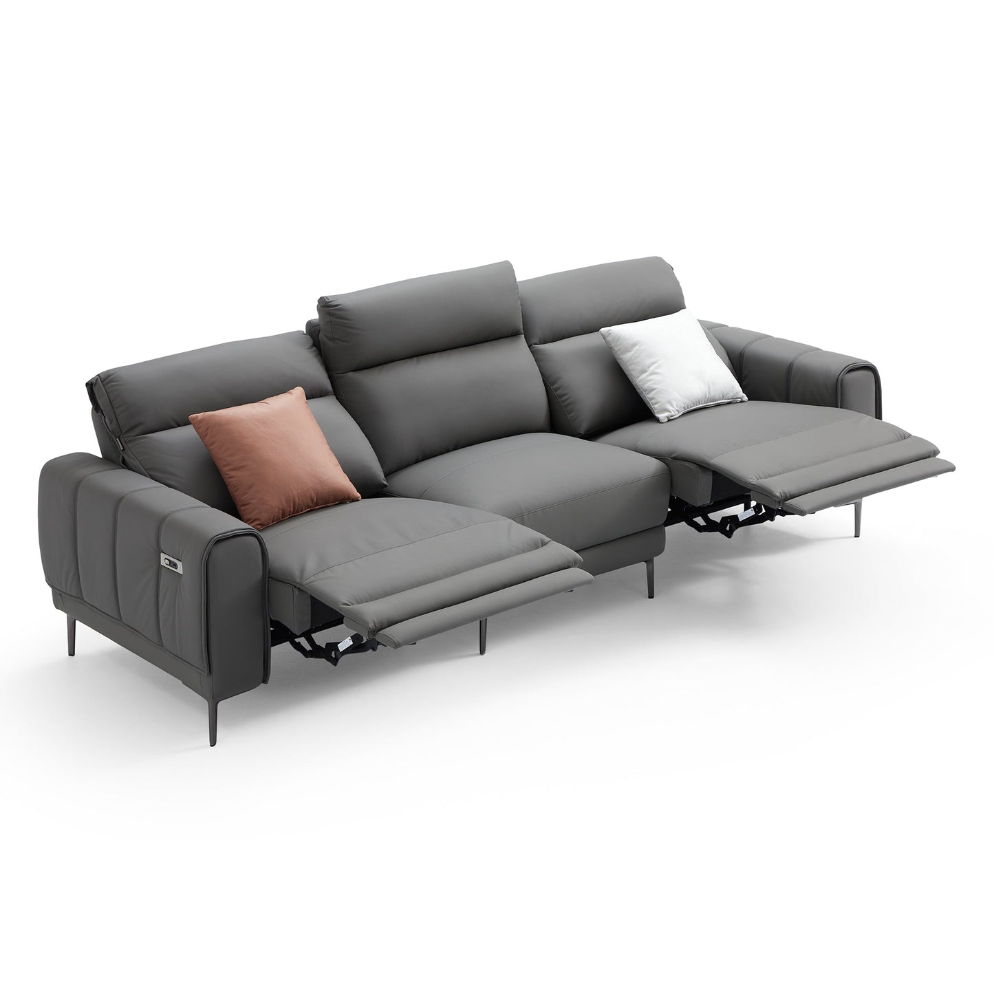 Louis Leather Power Recliner Sofa-Gray