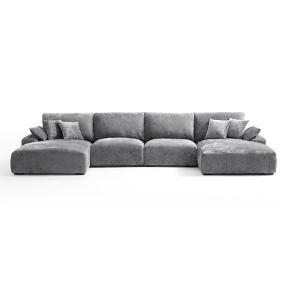 The Empress Beige U-Shaped Sectional Sofa-Gray-161.4"