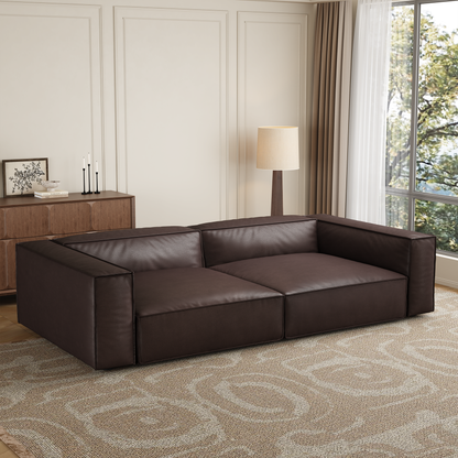 Luxury Minimalist Dark Brown Leather Daybed Sofa-Dark Brown
