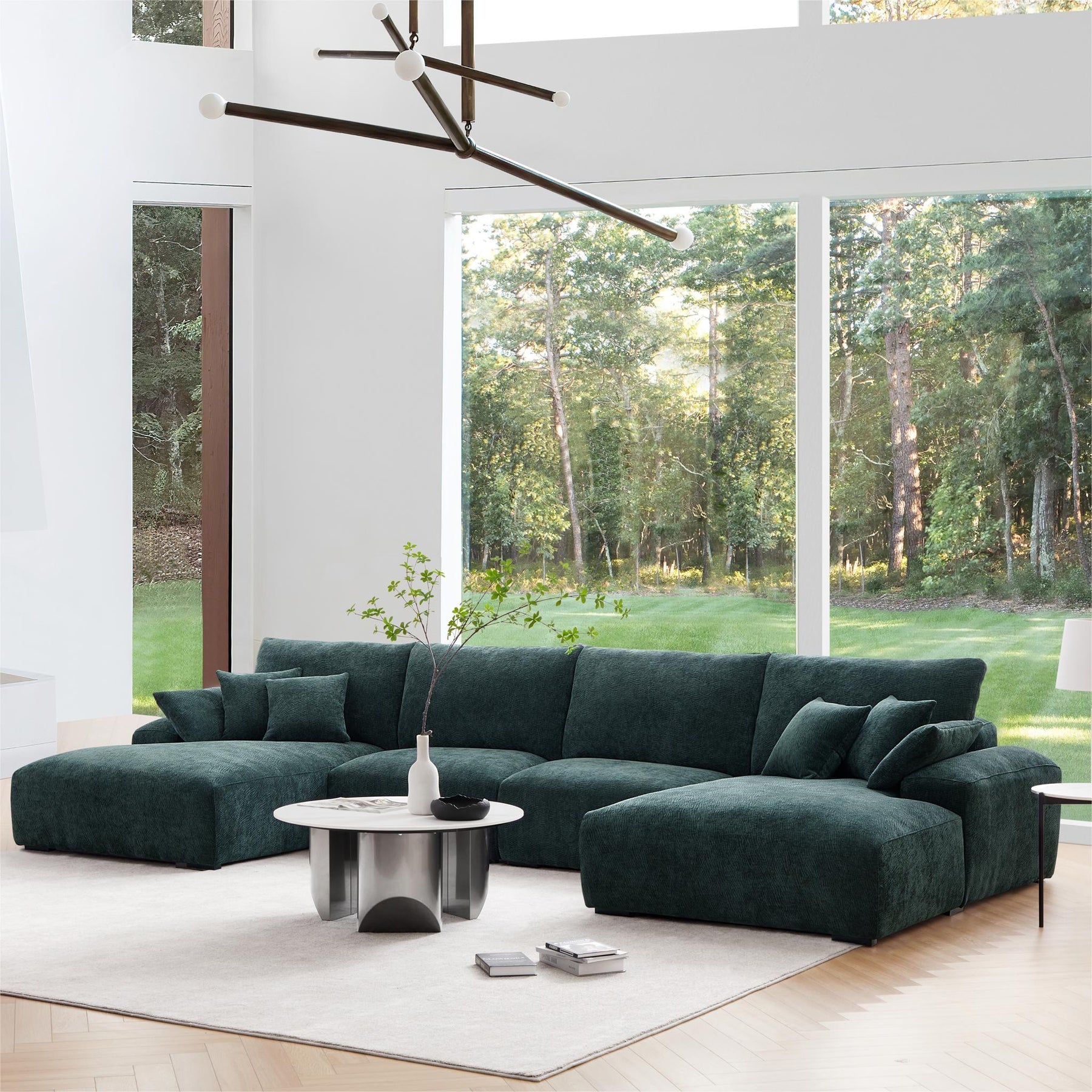 The Empress Gray U Shaped Sectional Sofa-Green