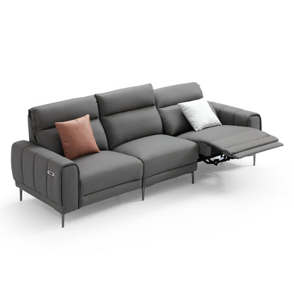 Louis Gray Leather Power Recliner Sleeper Sofa-Gray