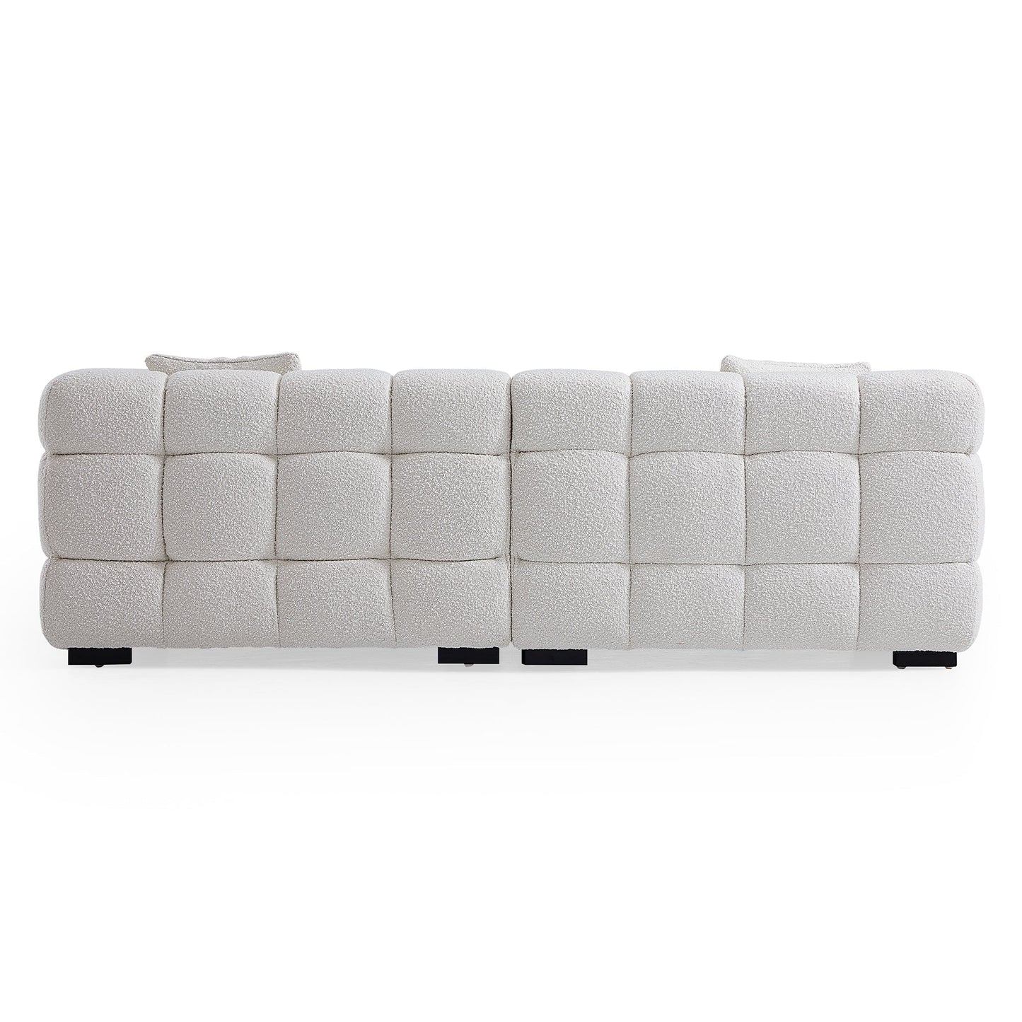 Cushy Cream Boucle Fabric Tufted Sofa With Ottoman-White