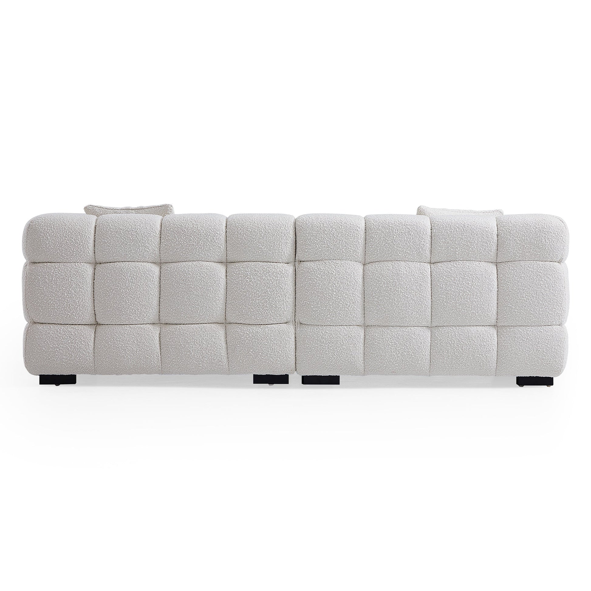 Cushy Cream Boucle Fabric Tufted Sofa With Ottoman-White