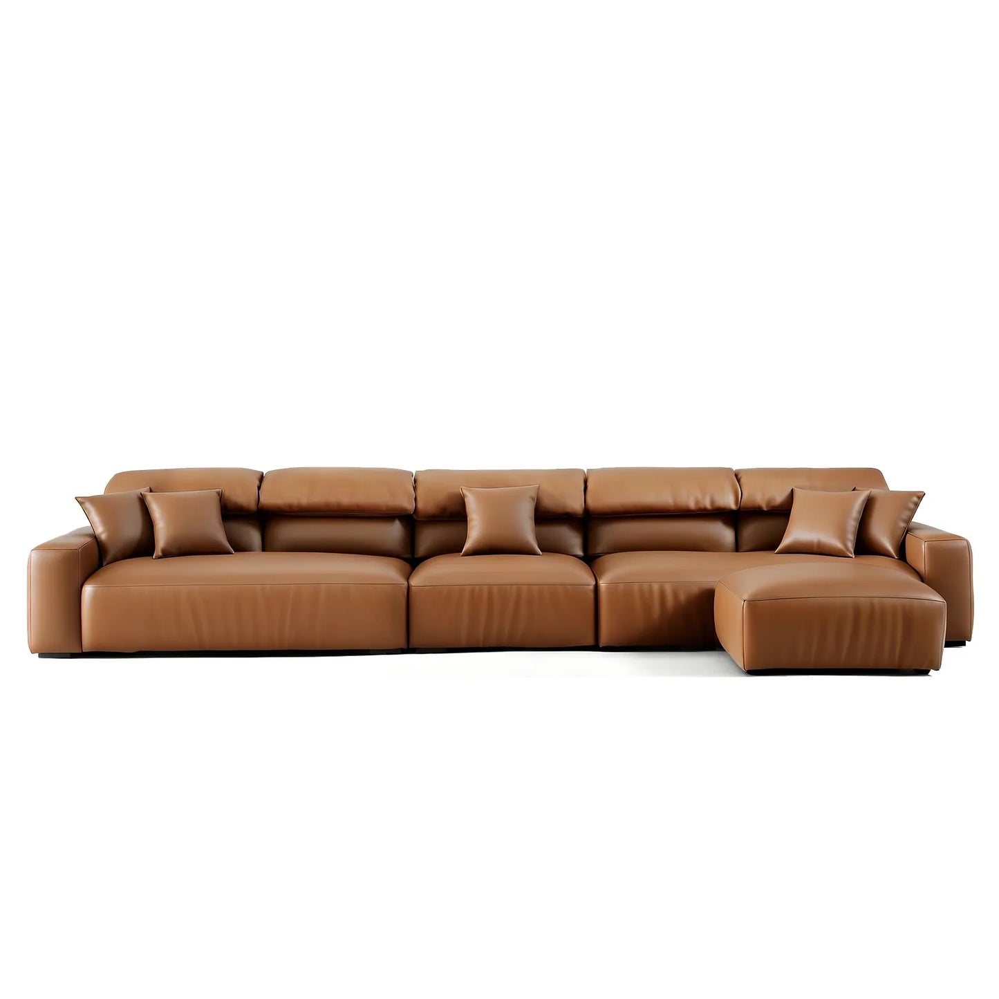 Chestnut Brown Leather Sofa and Ottoman