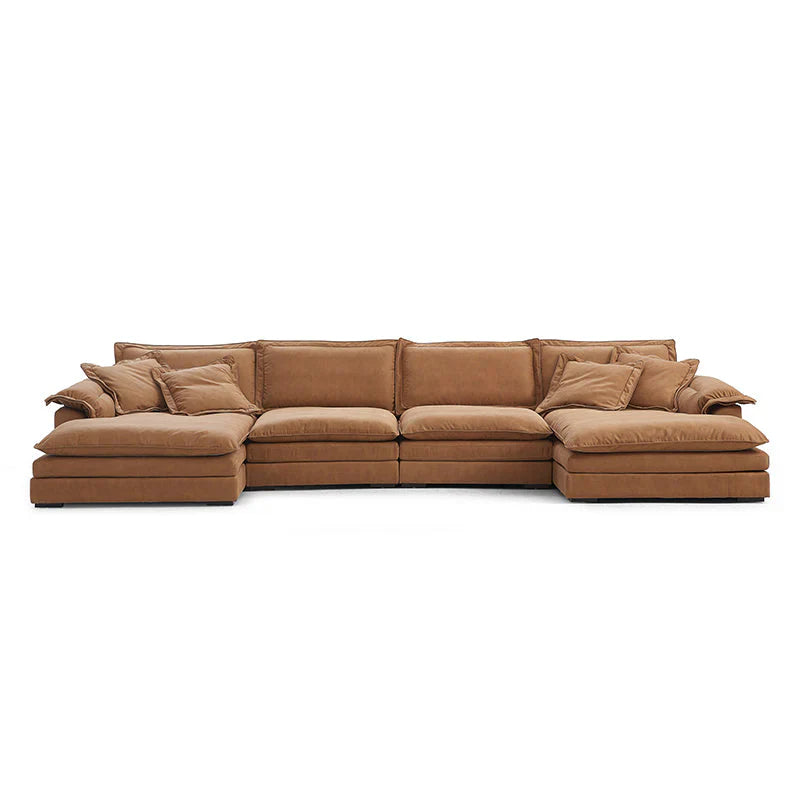 Sandwich Double Chaise Sectional Camel / Air Leather