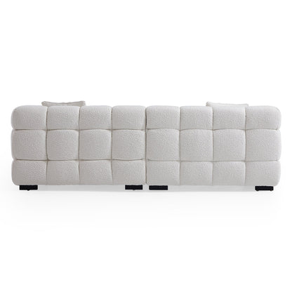 Cushy Cream Boucle Fabric Tufted Sofa-White