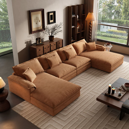 Sandwich Double Chaise Sectional Camel / Air Leather