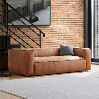 Rusty Tan Genuine Leather Tuxedo Sofa-Tan