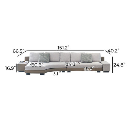 Arles Curved Gray Fabric Sectional-Gray-Facing Left-151.2″