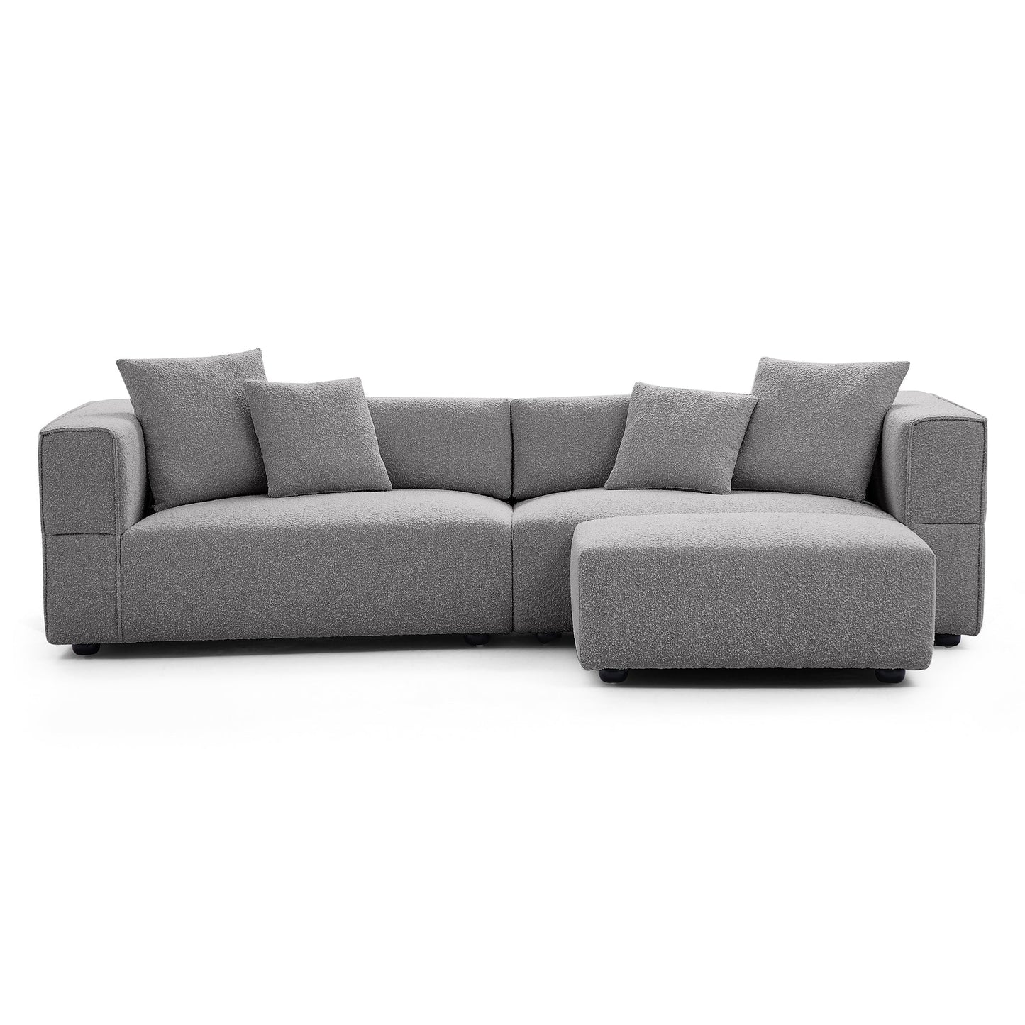 Nordic Modern Gray Sofa with Ottoman-Gray-103.1"