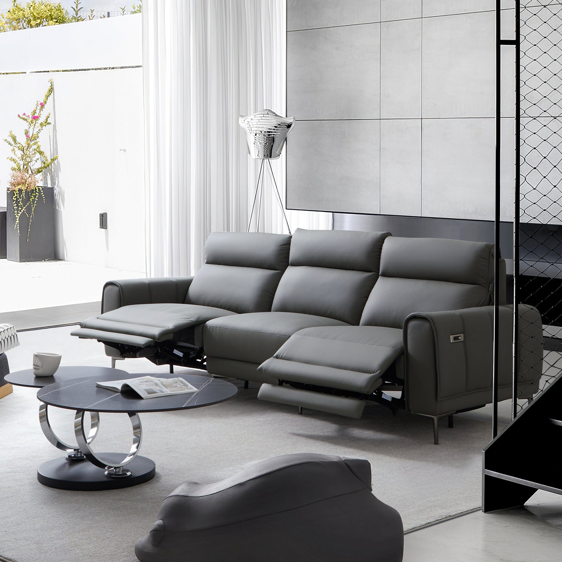 Louis Leather Power Recliner Sofa-Gray