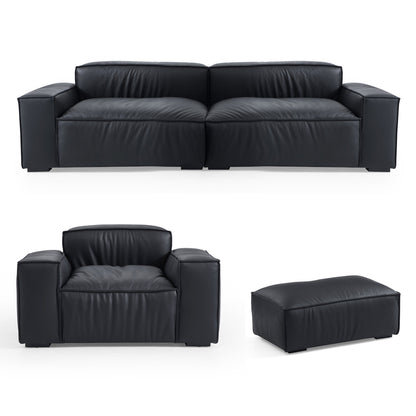 Luxury Minimalist Leather Black Sofa Set-Black