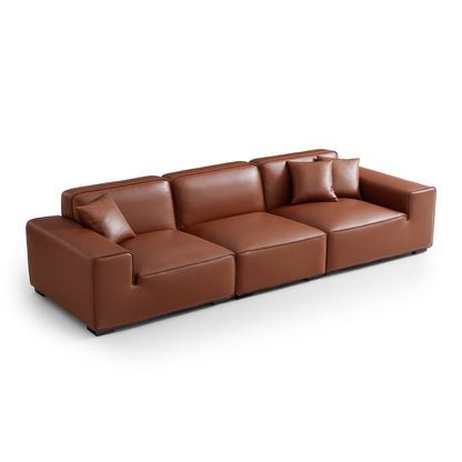 Domus Modular Black Leather Sofa-Brown-129.9″