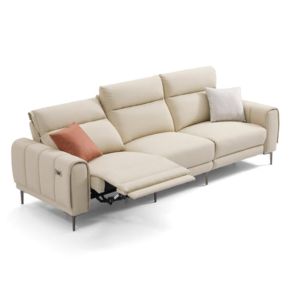 Louis Beige Leather Power Recliner Sleeper Sofa-Beige
