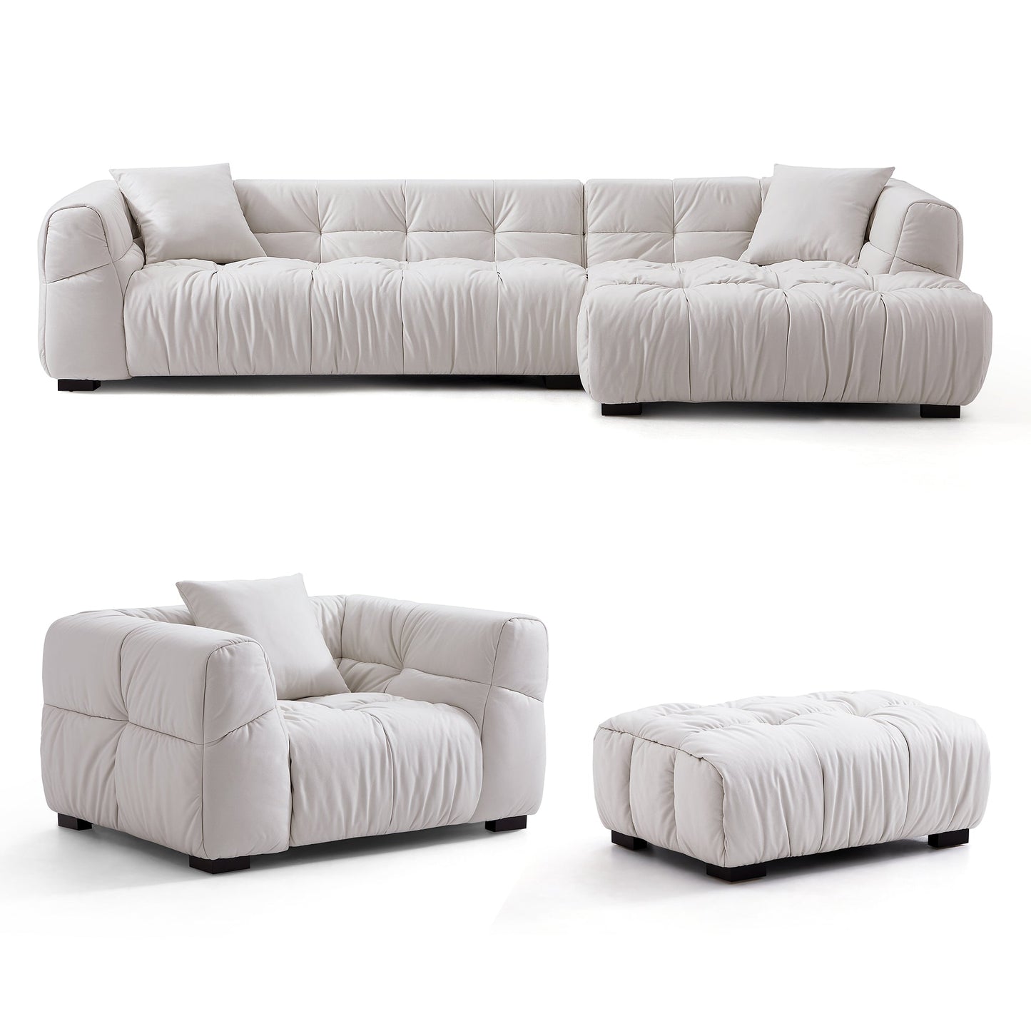 Boba Cream Leathaire Sectional Set-White-118.1″-Facing Right